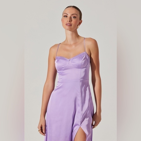 ASTR The Label Bustier Satin Midi Dress in Lavender Size Large NWOT! - Picture 4 of 13